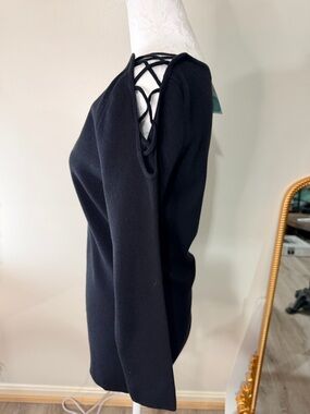 Stitches & Stripes Black Cold-Shoulder Sweater with Strappy Detail